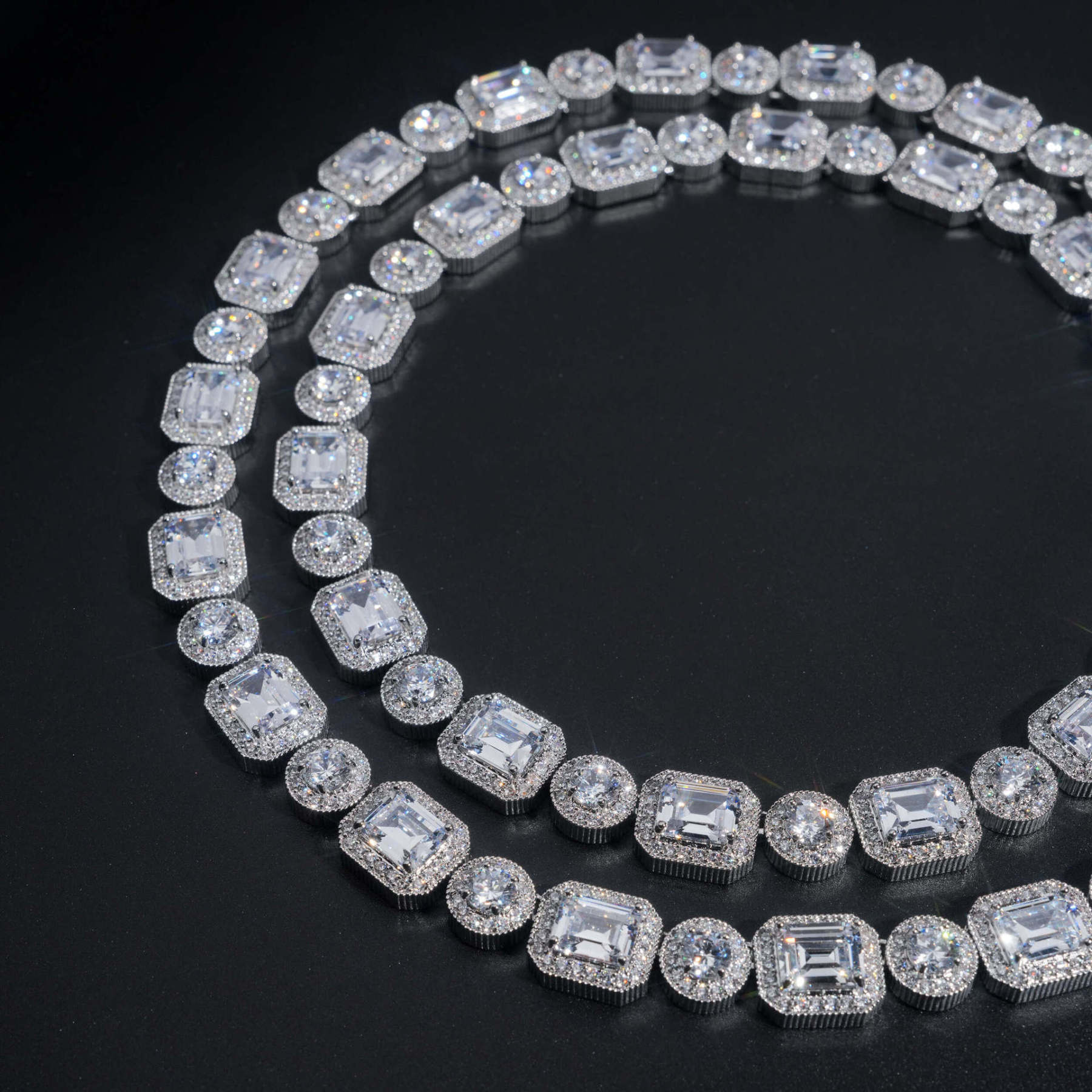 copper inlaid cubic zirconia necklace 12mm combination design Cuban necklace