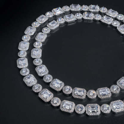 copper inlaid cubic zirconia necklace 12mm combination design Cuban necklace