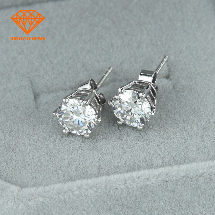 simple temperament ear stud 925 silver classic six claw 1 carat moissanite earrings