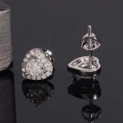 heart-shaped earrings 925 silver inlay moissanite earrings