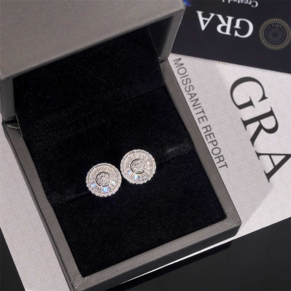 S925 silver hip-hop earrings moissanite Square Diamond earrings