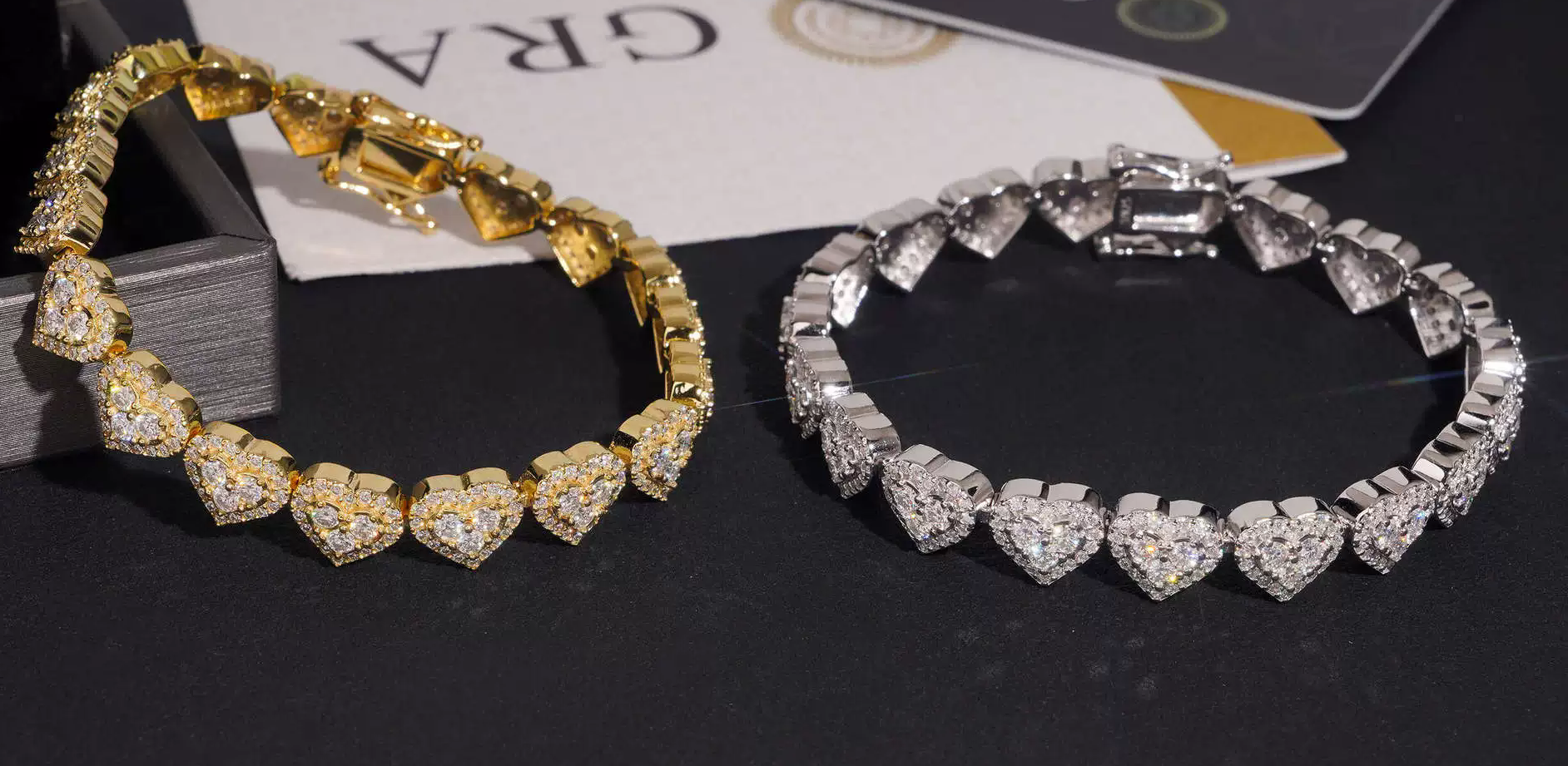 Exquisite zircon 8mm heart-shaped cuban necklace fashion bracelet