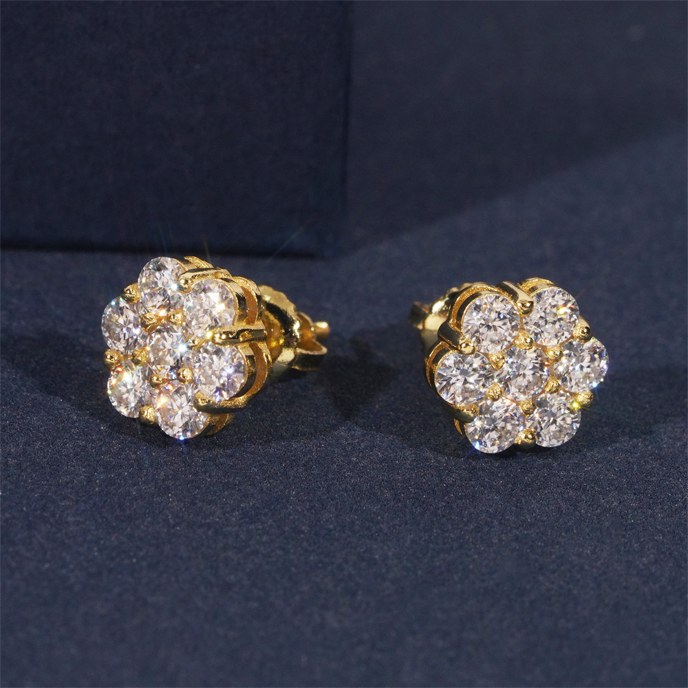 9mm flower ear stud S925 silver inlaid moissanite jewelry ear stud