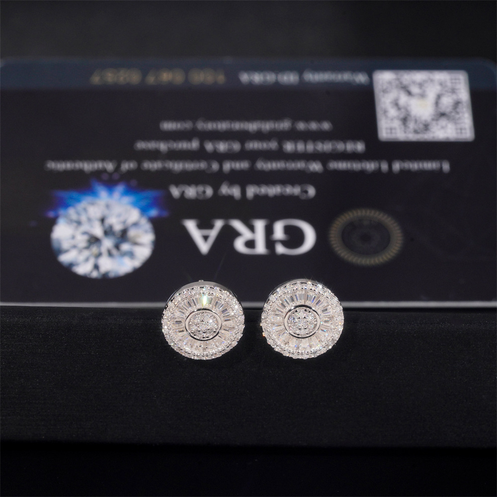 S925 silver hip-hop earrings moissanite Square Diamond earrings