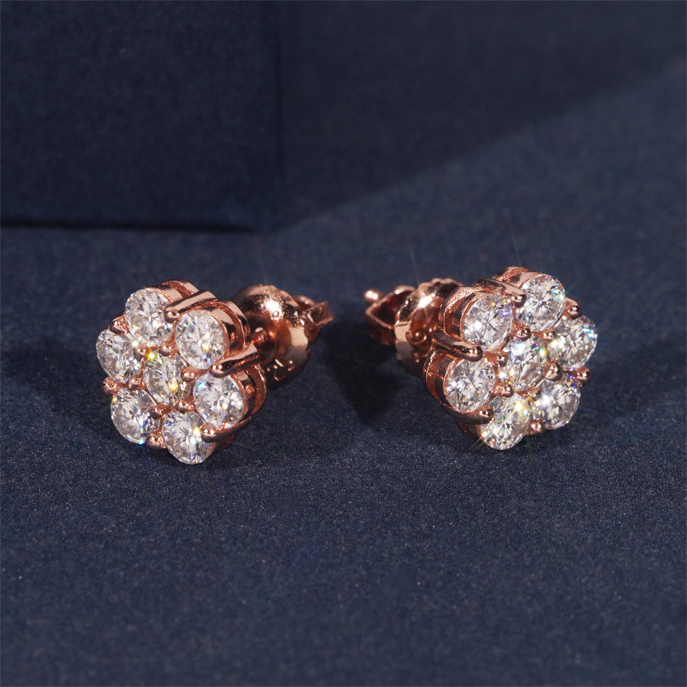 9mm flower ear stud S925 silver inlaid moissanite jewelry ear stud