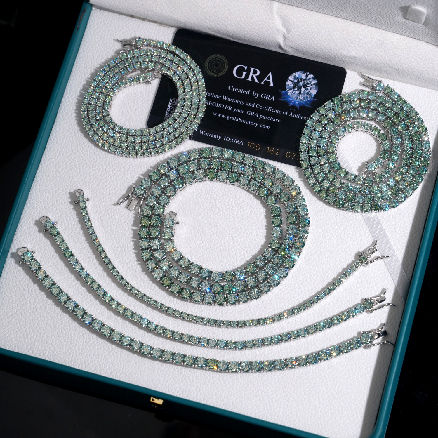 Tennis bracelet S925 silver inlaid blue-green moissanite bracelet