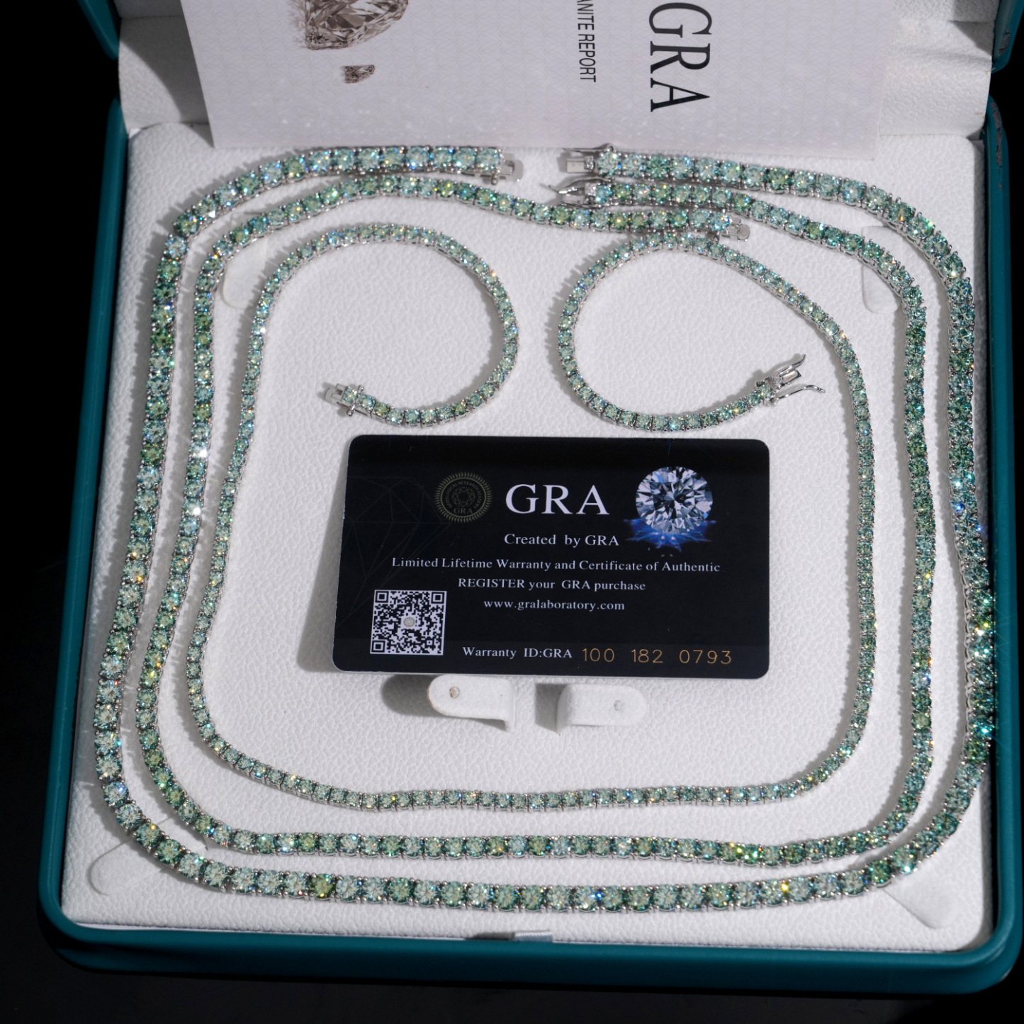Tennis bracelet S925 silver inlaid blue-green moissanite bracelet