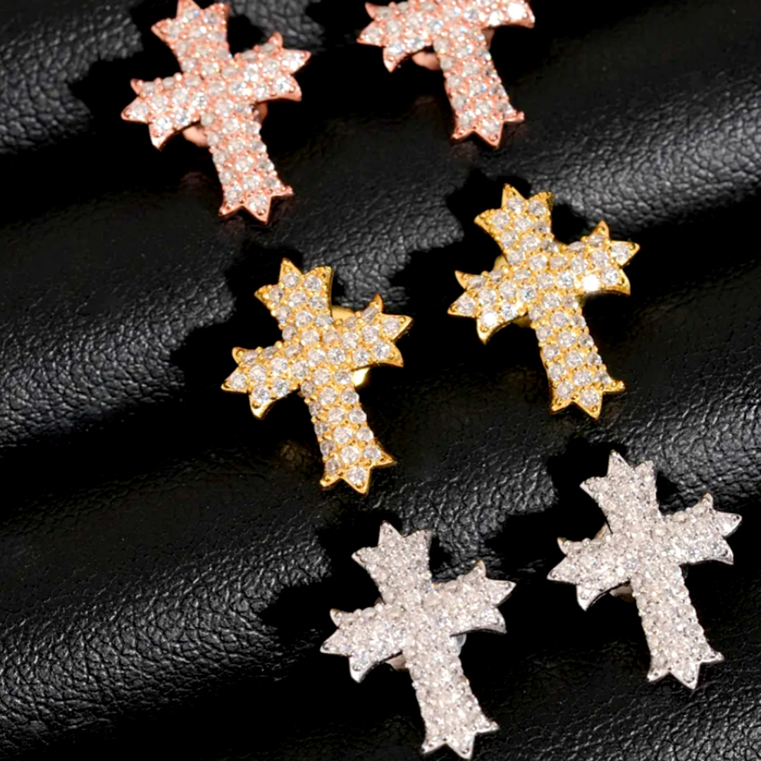 S925 Silver Cross Hip Hop Earstuds