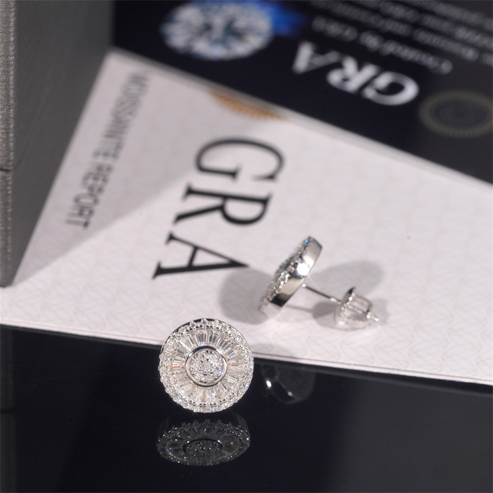 S925 silver hip-hop earrings moissanite Square Diamond earrings