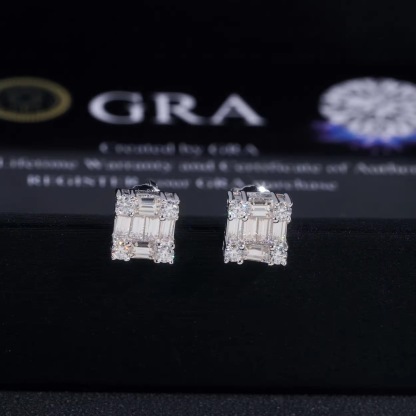 fashion hip-hop earrings moissanite Square Diamond earrings