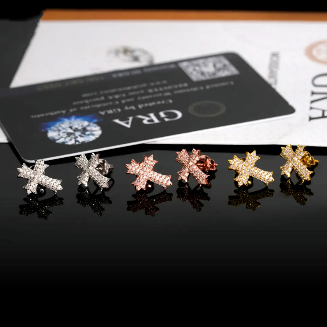 S925 Silver Cross Hip Hop Earstuds
