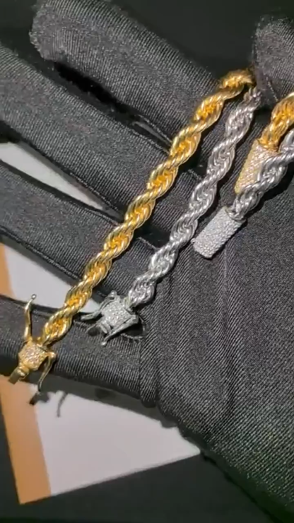 silver inlaid moissanite buckle head fashionable rope necklace