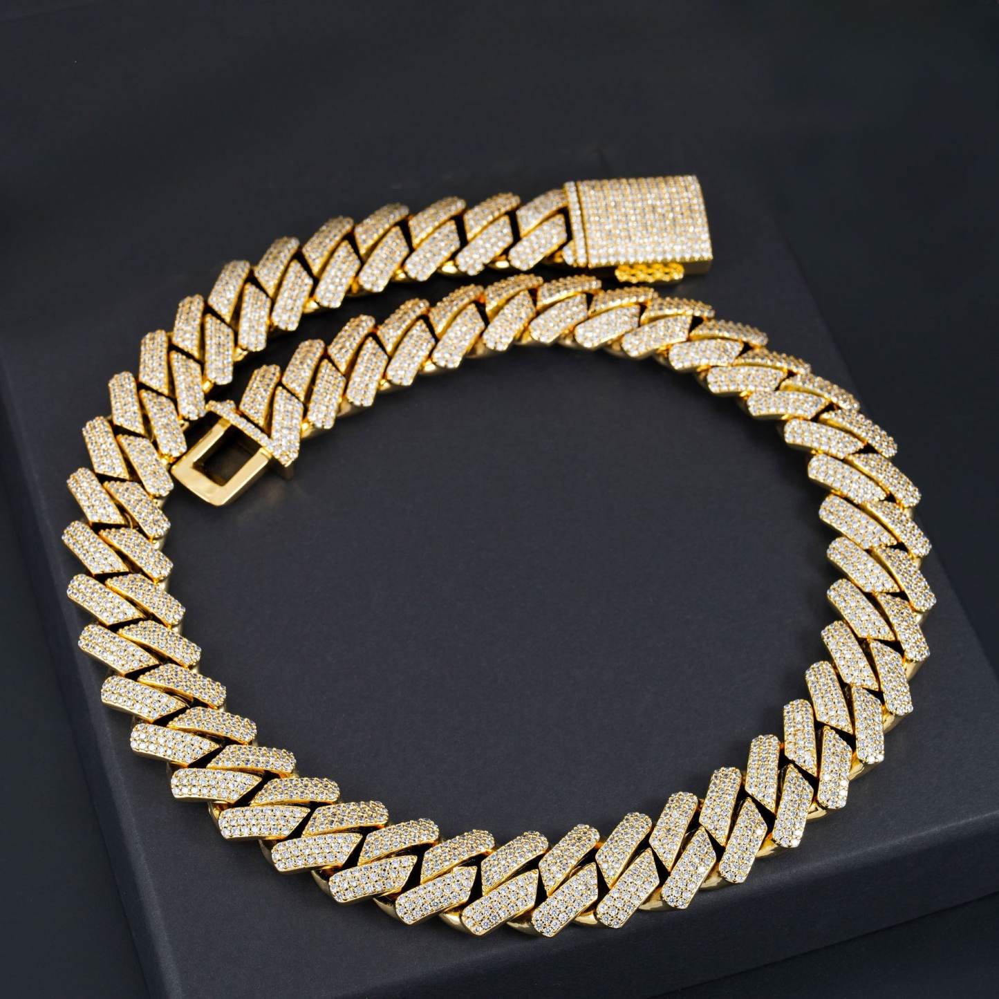 hip-hop trend three row stone flip style 19mm Cuban chain electroplated copper inlaid zirconia necklace