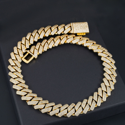 hip-hop trend three row stone flip style 19mm Cuban chain electroplated copper inlaid zirconia necklace