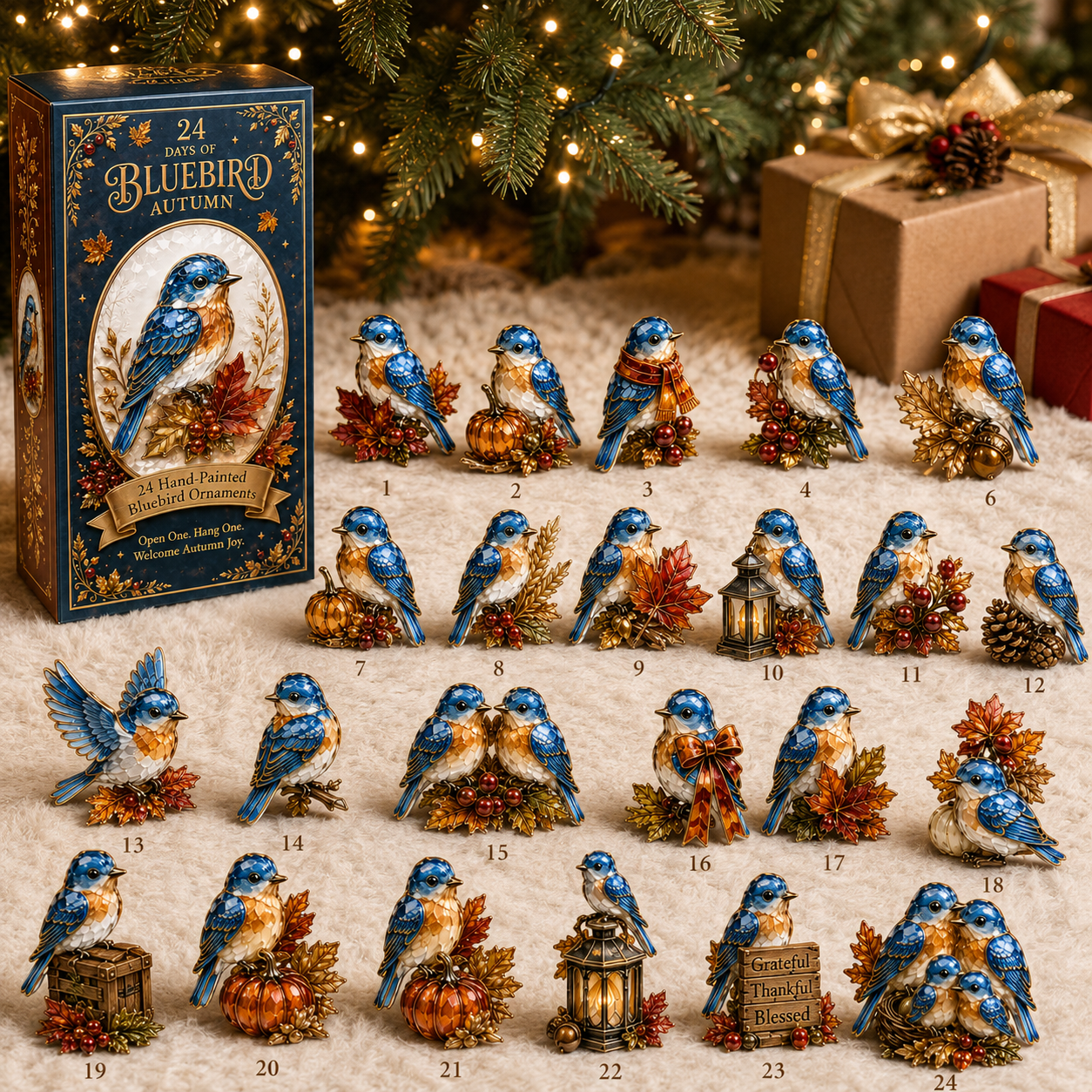 24-Day Bluebird Advent Calendar | Hand-Painted Ornament Countdown Gift - 2