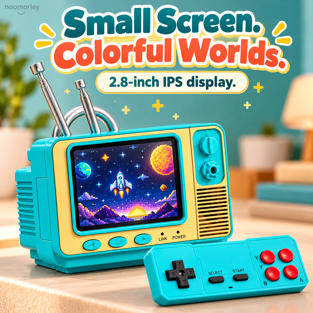 Close-up of the GV300 mini console screen displaying a retro game