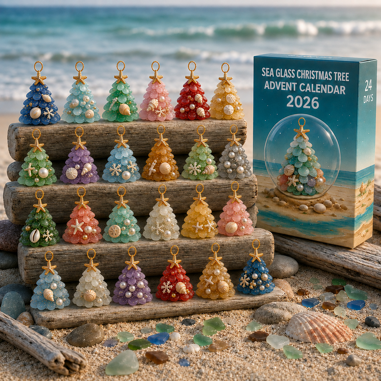 ✨Sea Glass Christmas Tree Ornament Advent Calendar - 13