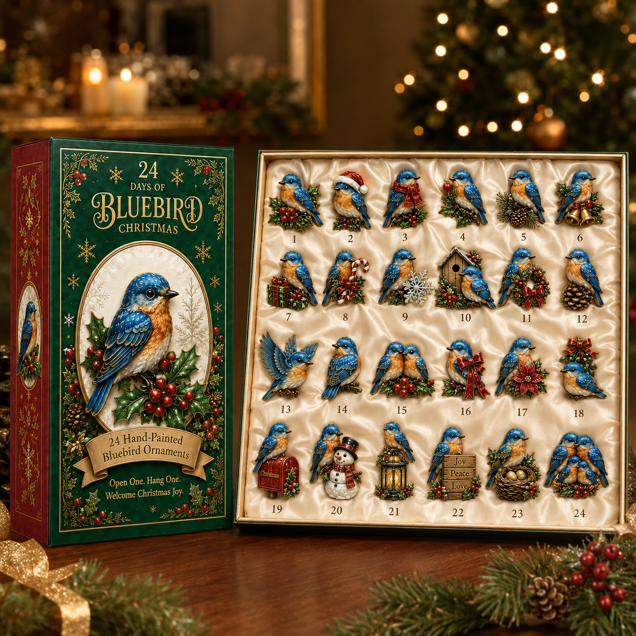 24-Day Bluebird Advent Calendar | Hand-Painted Ornament Countdown Gift - 16