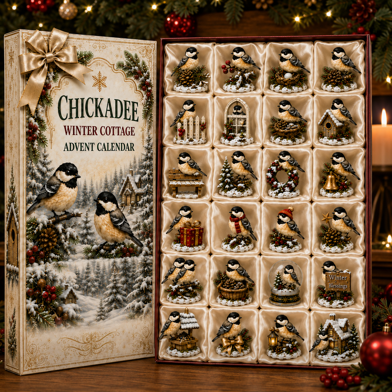 24-Day Chickadee Advent Calendar | Autumn & Winter Cottage Collectible Gift - 2