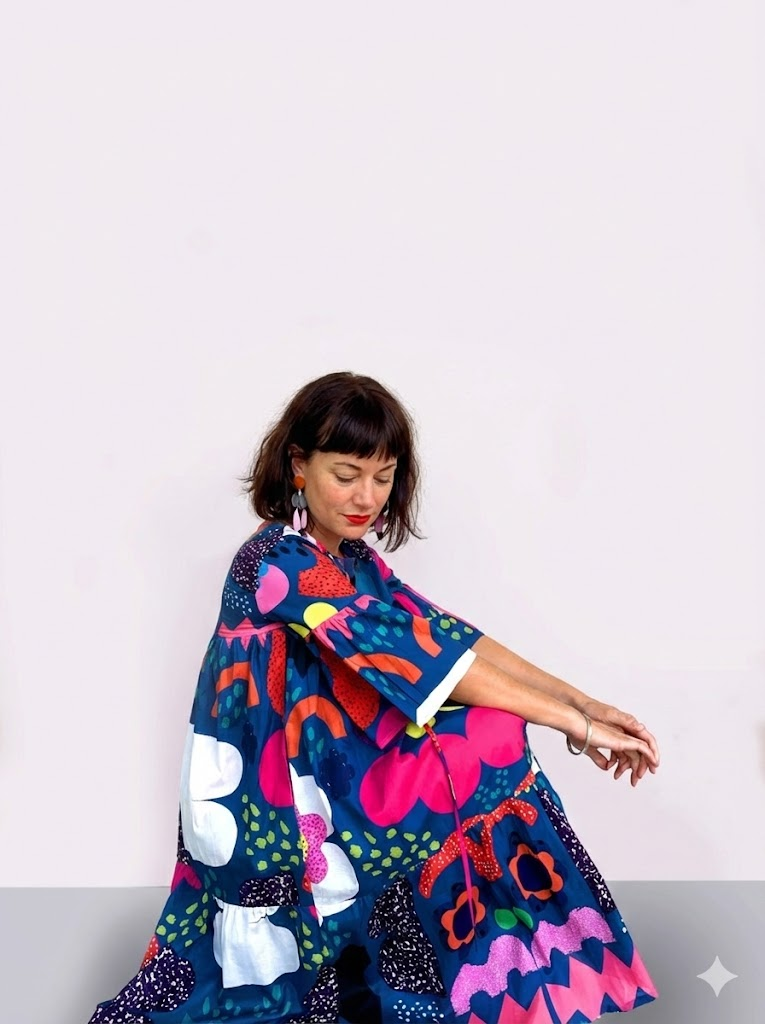 Blue Kooki dress 100% seersucker cotton (darker & brighter print)