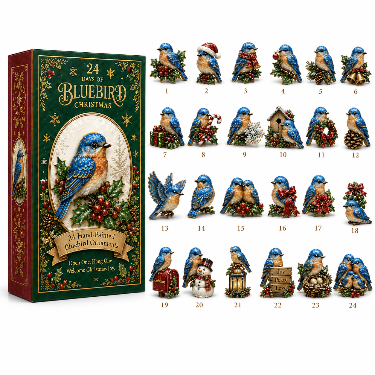 24-Day Bluebird Advent Calendar | Hand-Painted Ornament Countdown Gift - 20