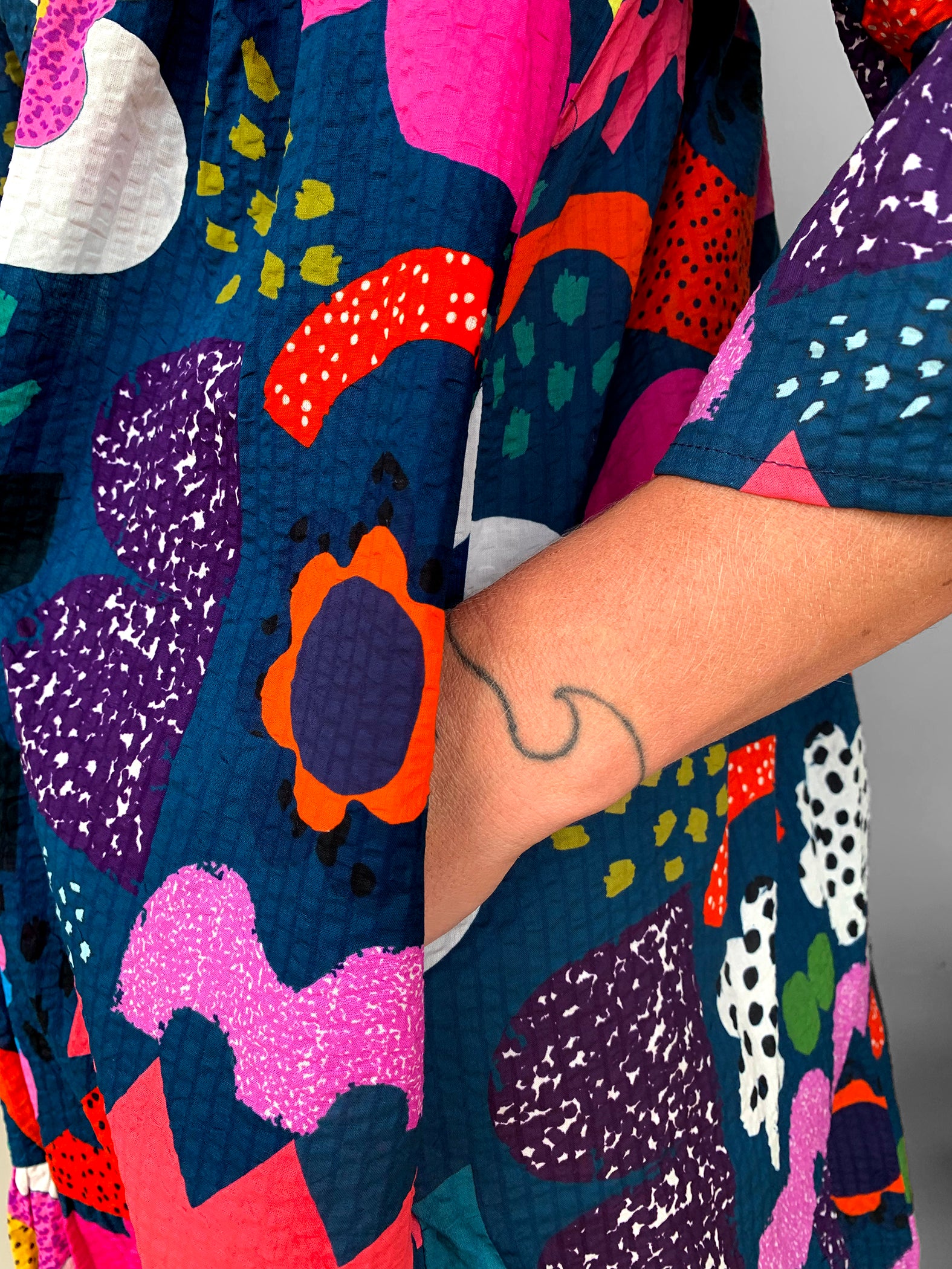 Blue Kooki dress 100% seersucker cotton (darker & brighter print)