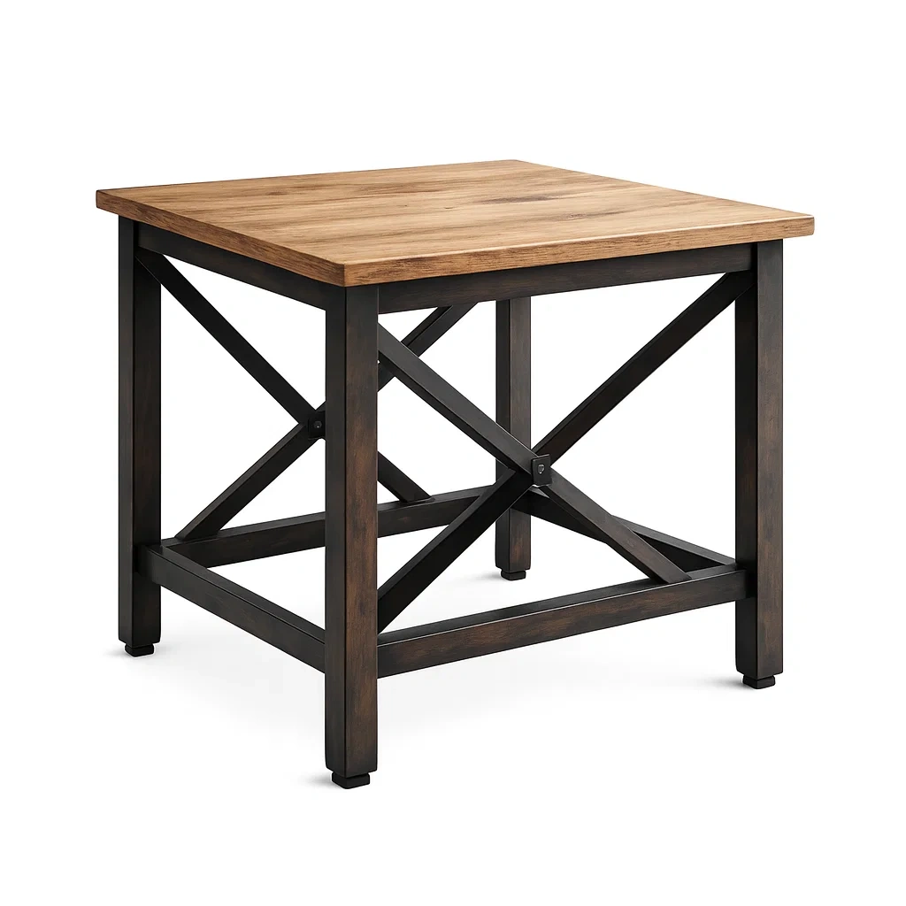 Side table Square Wooden Top Metal Frame 60x60x50 cm-Mobieta