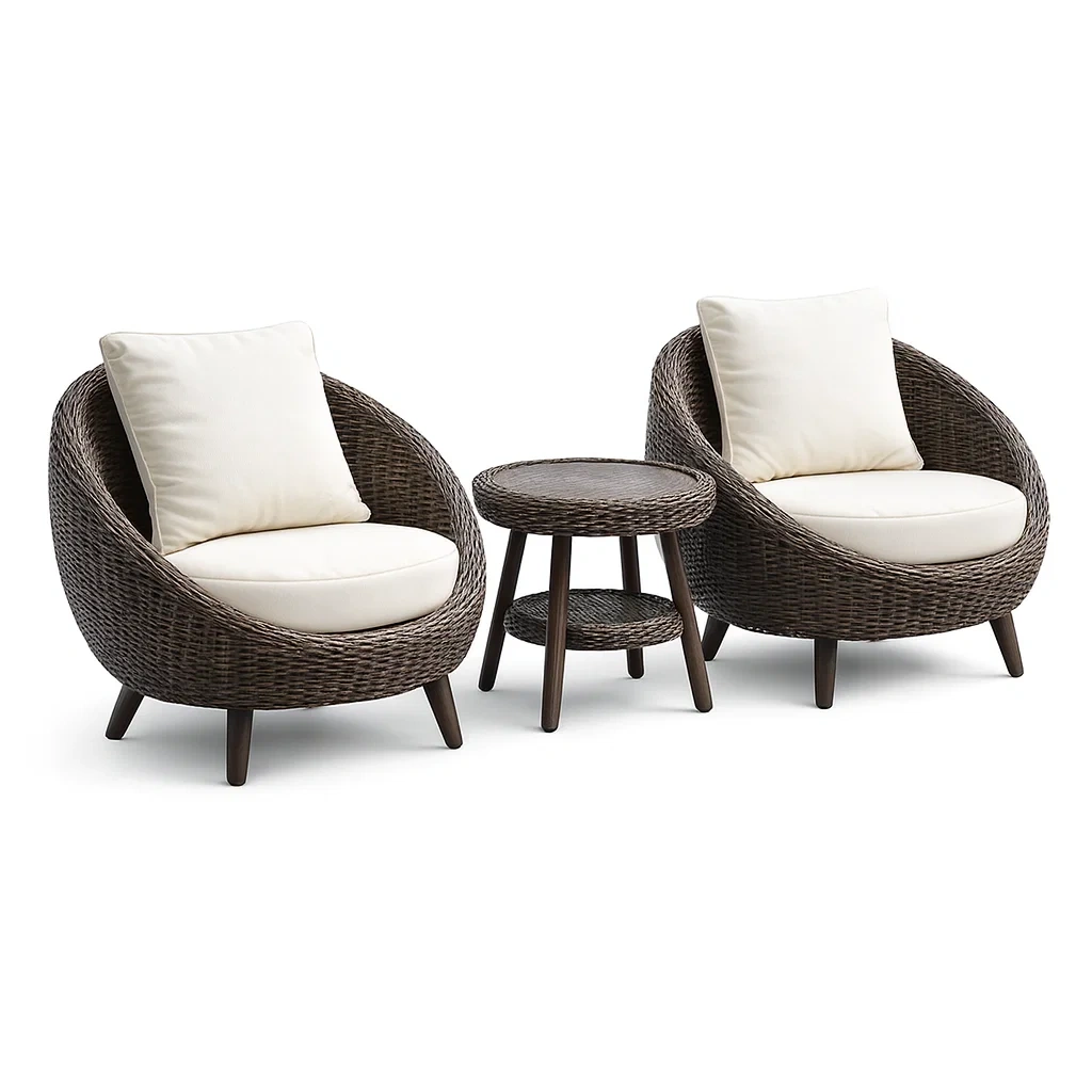 Small leisure set Rattan Patio Furniture with Cushions Brown and Beige-Mobieta
