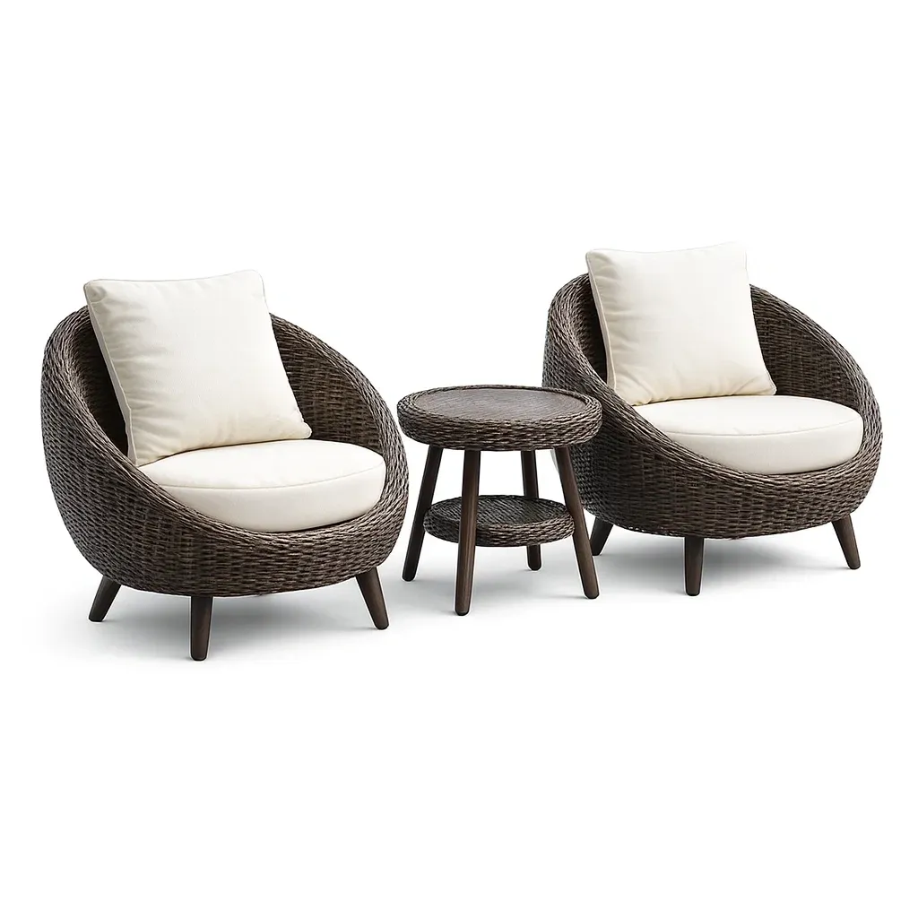 Small leisure set Rattan Patio Furniture with Cushions Brown and Beige-Mobieta