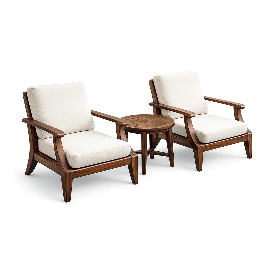 Small leisure set Teak Wood Outdoor Lounge Chair and Side Table with Beige Cushions-Mobieta