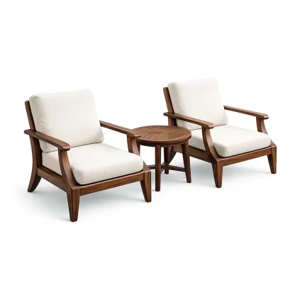 Small leisure set Teak Wood Outdoor Lounge Chair and Side Table with Beige Cushions-Mobieta