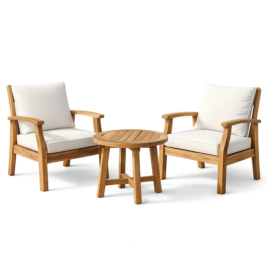 Small leisure set Teak Wood Outdoor Furniture with White Cushions-Mobieta