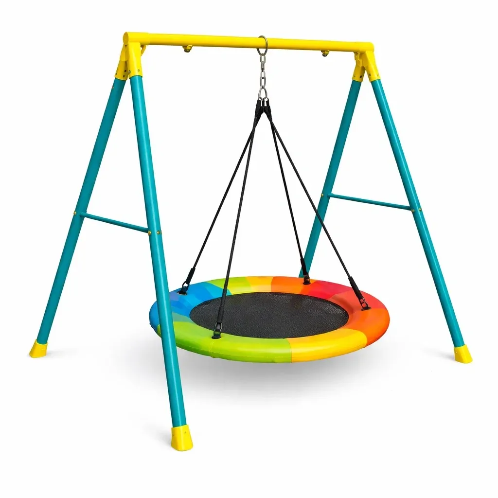 Swing set Outdoor with Rainbow Nest Seat and Steel Frame Multicolour-Mobieta