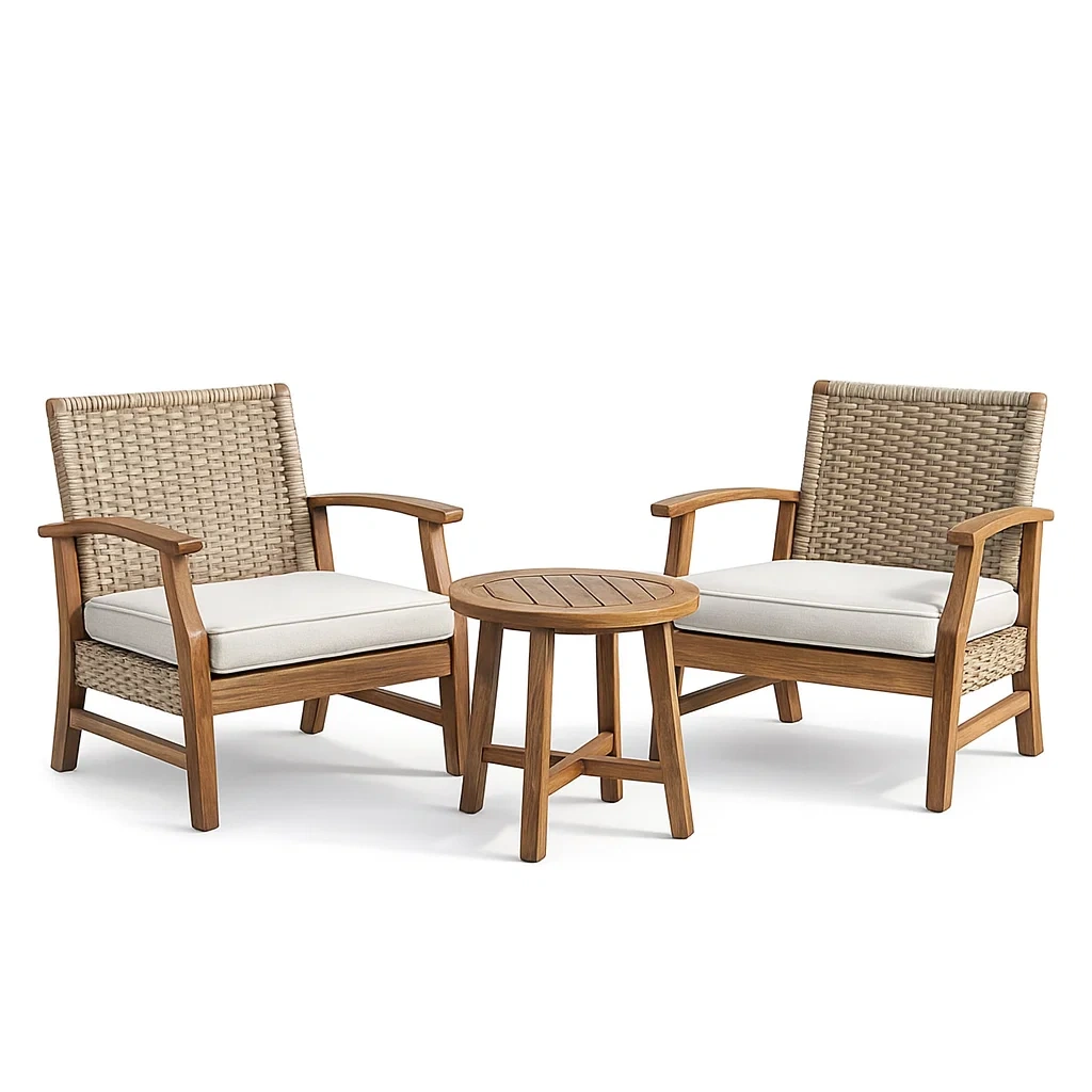 Small leisure set 3 Piece Teak Lounge with Woven Backrest and Cushion-Mobieta