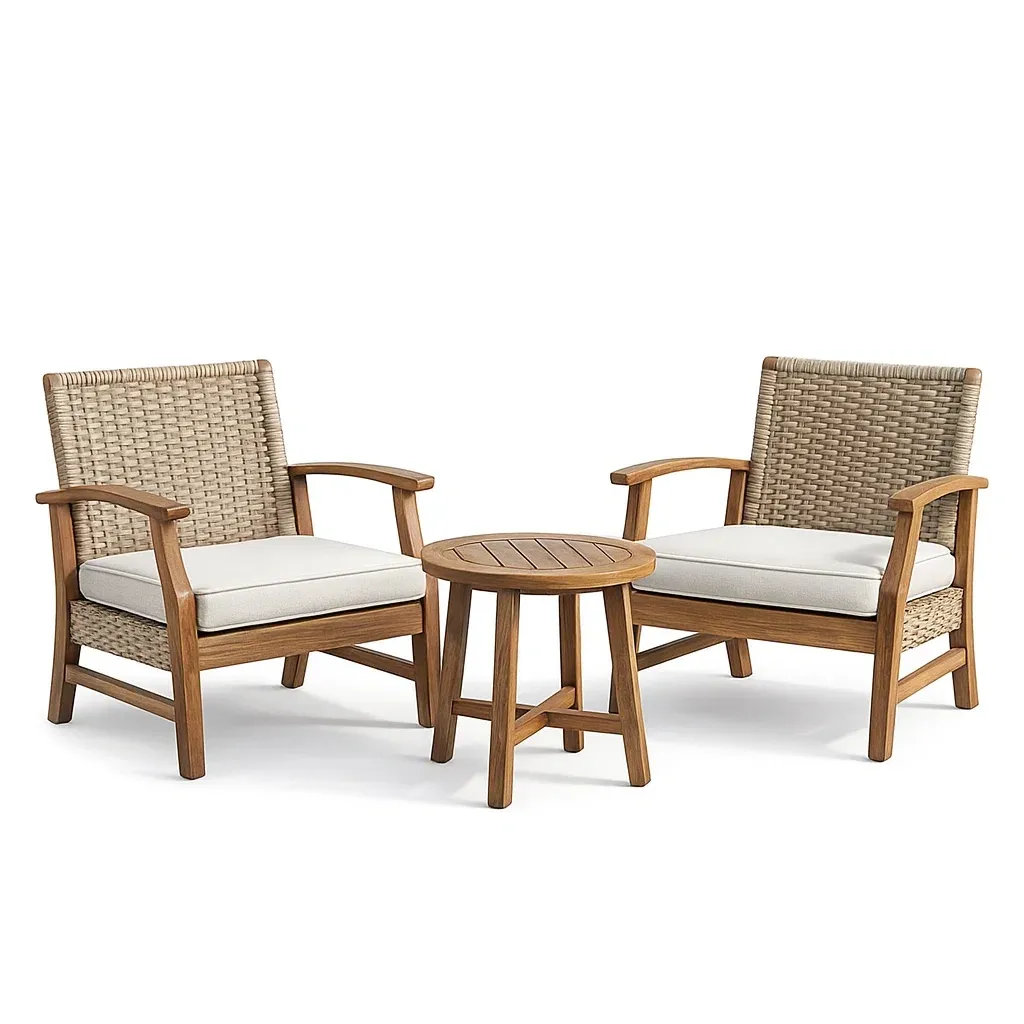 Small leisure set 3 Piece Teak Lounge with Woven Backrest and Cushion-Mobieta