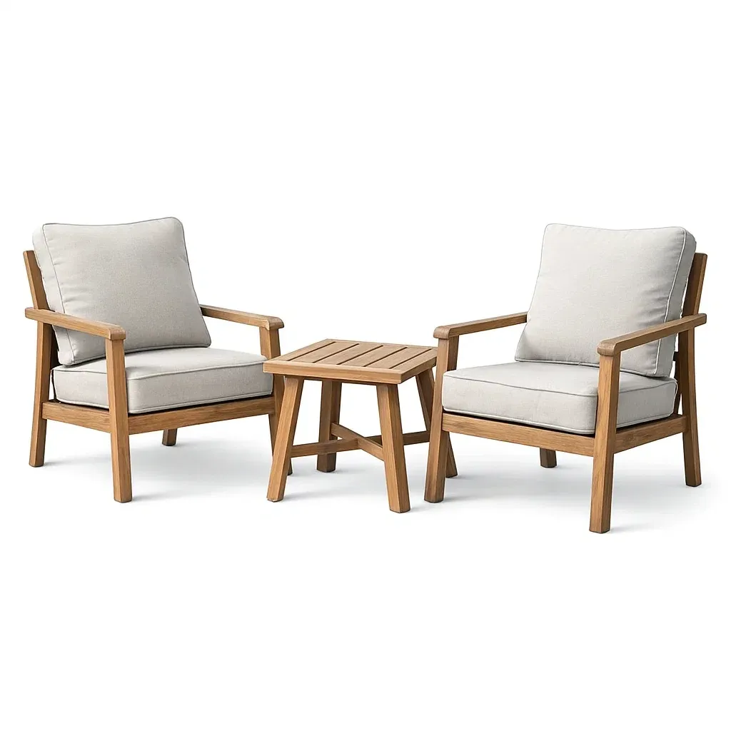 Small leisure set Outdoor Furniture Teak Armchairs and Side Table Beige-Mobieta