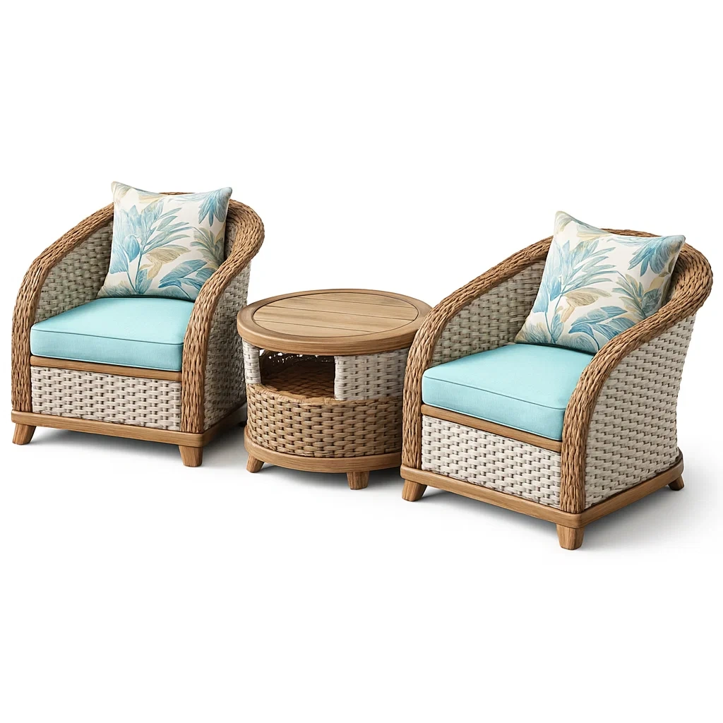 Small leisure set Outdoor Wicker Armchair with Teak Table-Mobieta