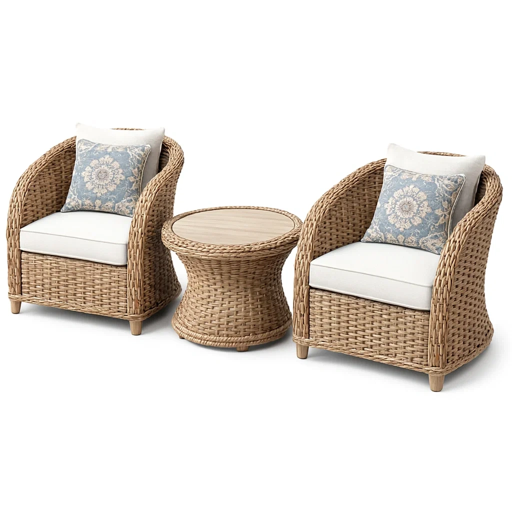 Small leisure set PE Rattan Armchair and Table Beige-Mobieta
