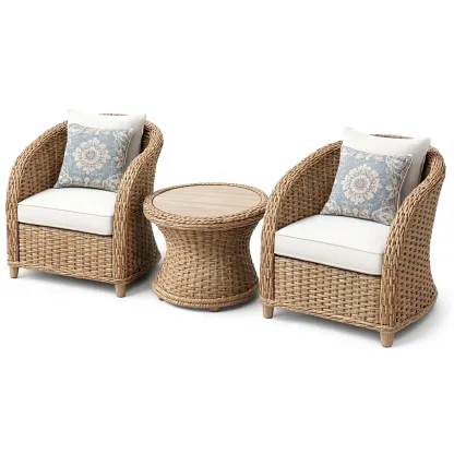 Small leisure set PE Rattan Armchair and Table Beige-Mobieta