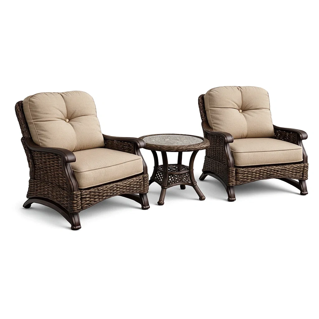 Small leisure set Outdoor Wicker Armchair with Glass Top Table and Cushions-Mobieta