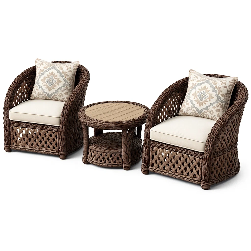Small Outdoor Wicker Leisure Set with Lounge Chair Coffee Table and Cushions-Mobieta