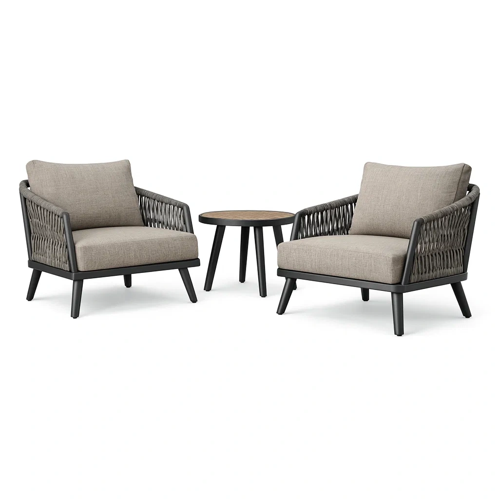 Small leisure set Aluminium Outdoor Lounge Chair with Side Table Beige Cushions-Mobieta