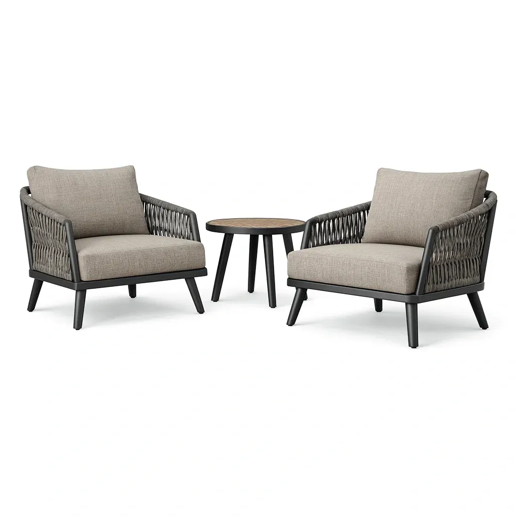 Small leisure set Aluminium Outdoor Lounge Chair with Side Table Beige Cushions-Mobieta