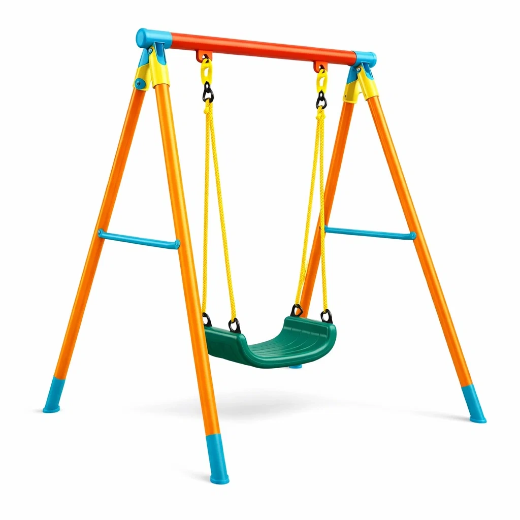 Swing set Outdoor Metal with Green Seat and Yellow Ropes-Mobieta