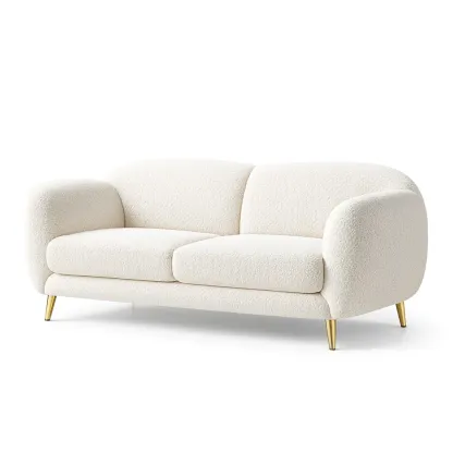 Sofa Ivory Bouclé Upholstered Two Seater with Metal Legs-Mobieta