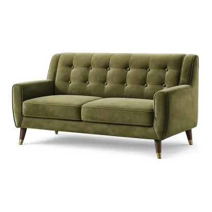 Sofa Green Velvet Two Seater with Solid Wood Legs-Mobieta