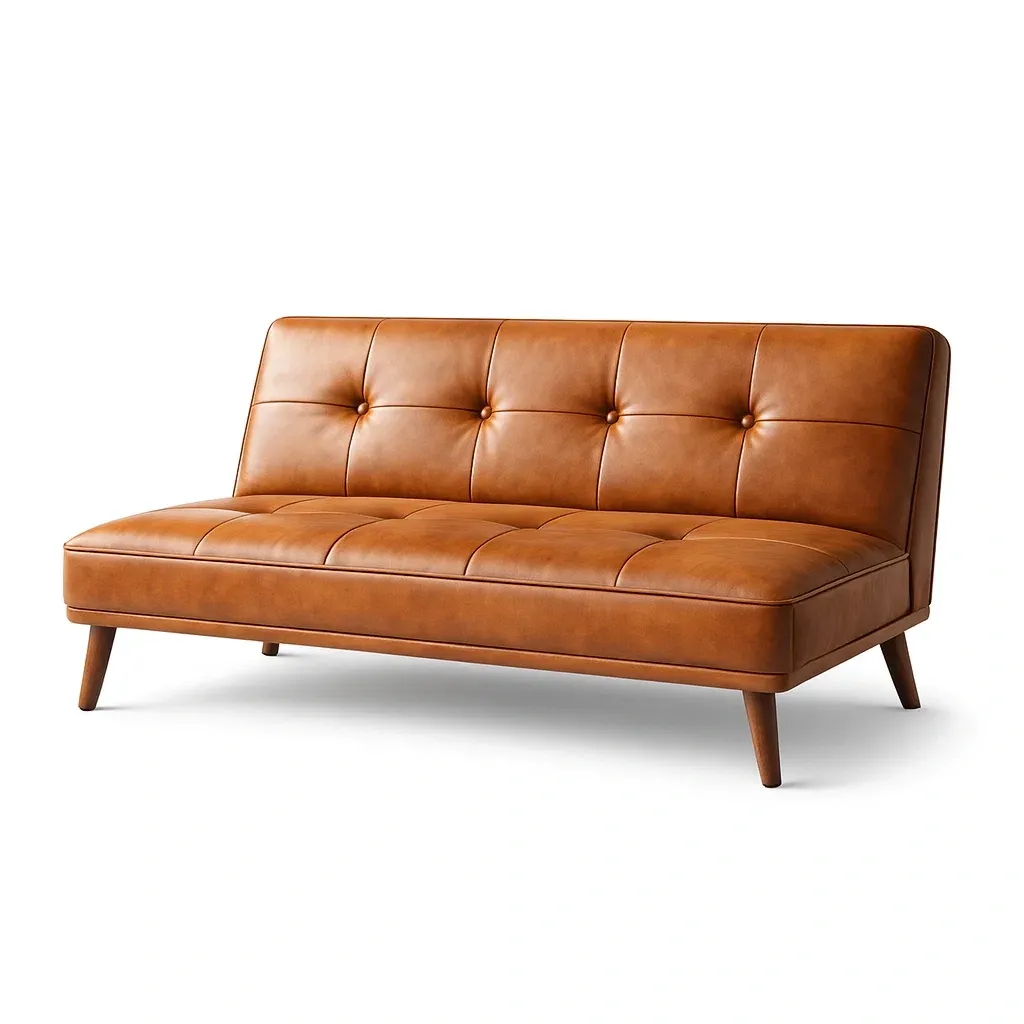 Sofa Faux Leather Brown Upholstery with Wooden Legs-Mobieta
