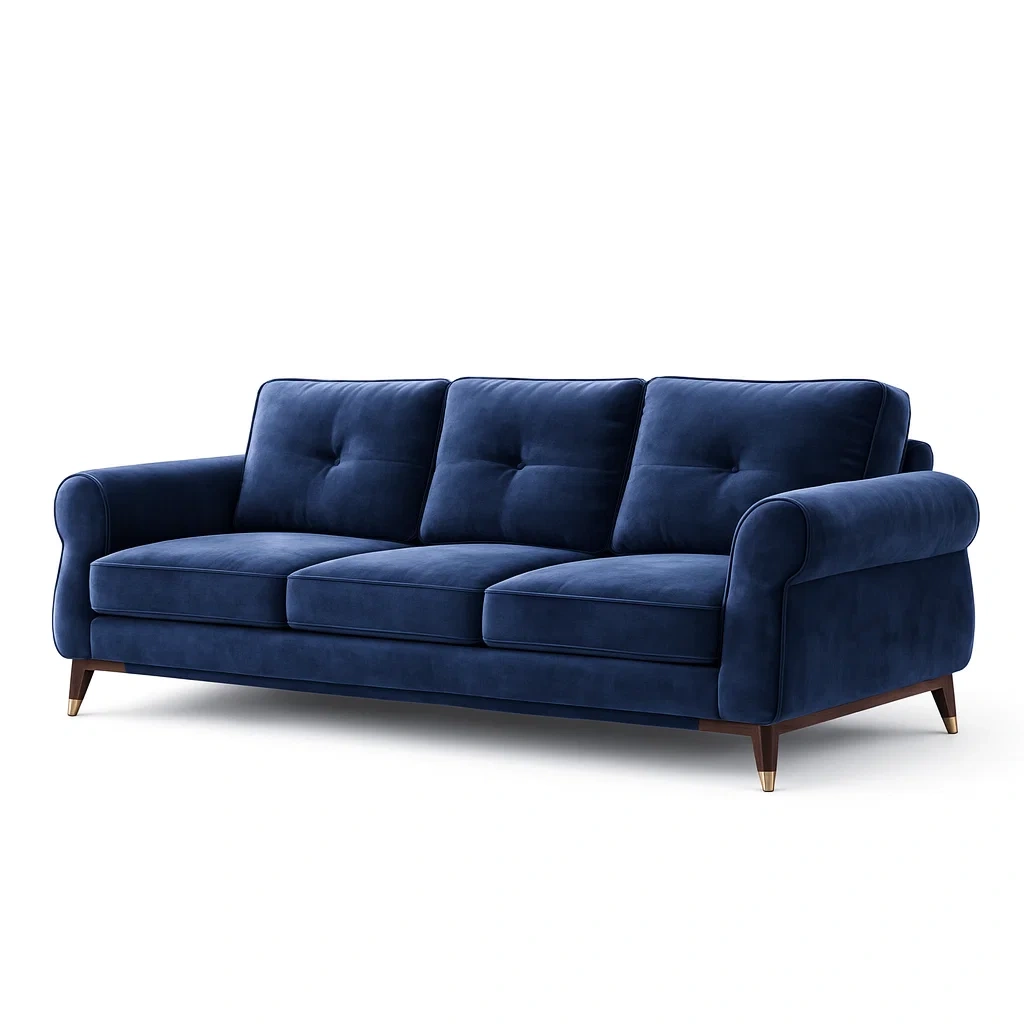 Sofa Velvet Three Seater with Wooden Legs-Mobieta
