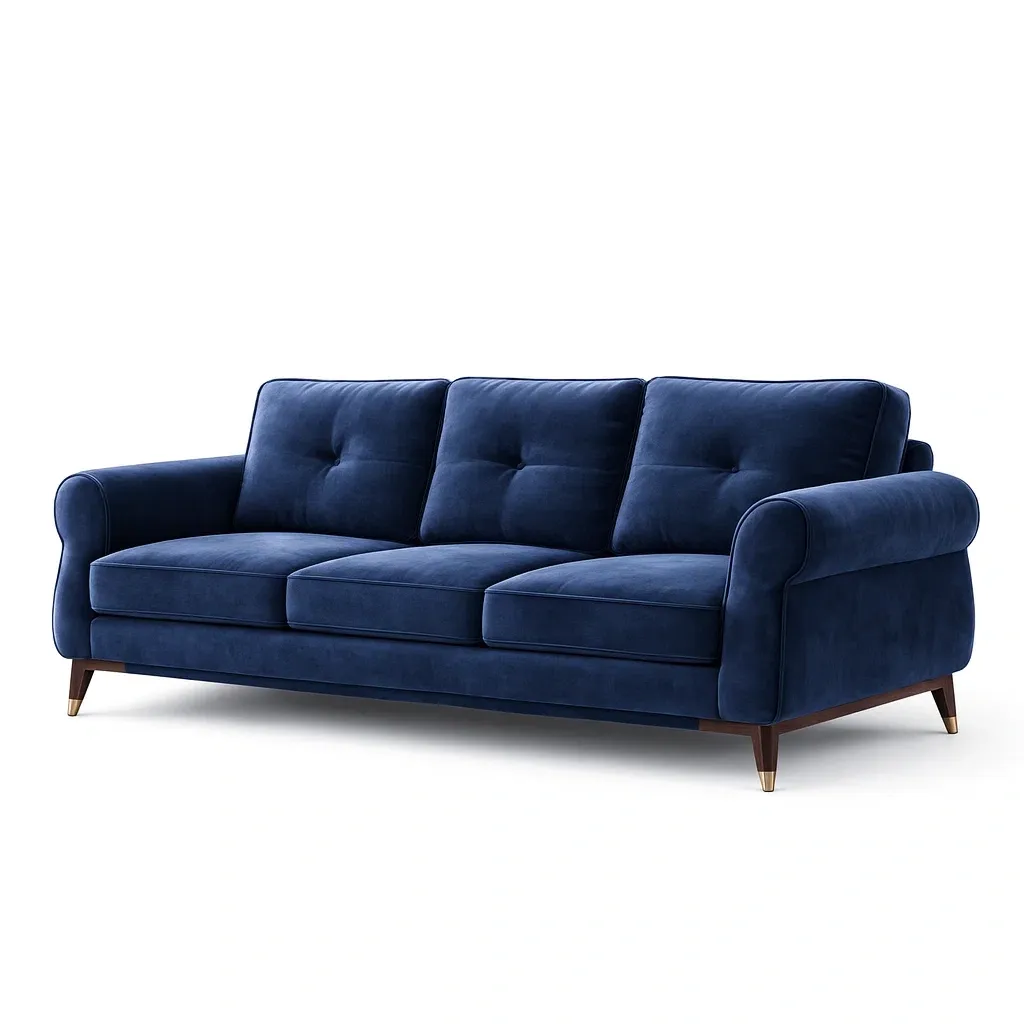 Sofa Velvet Three Seater with Wooden Legs-Mobieta