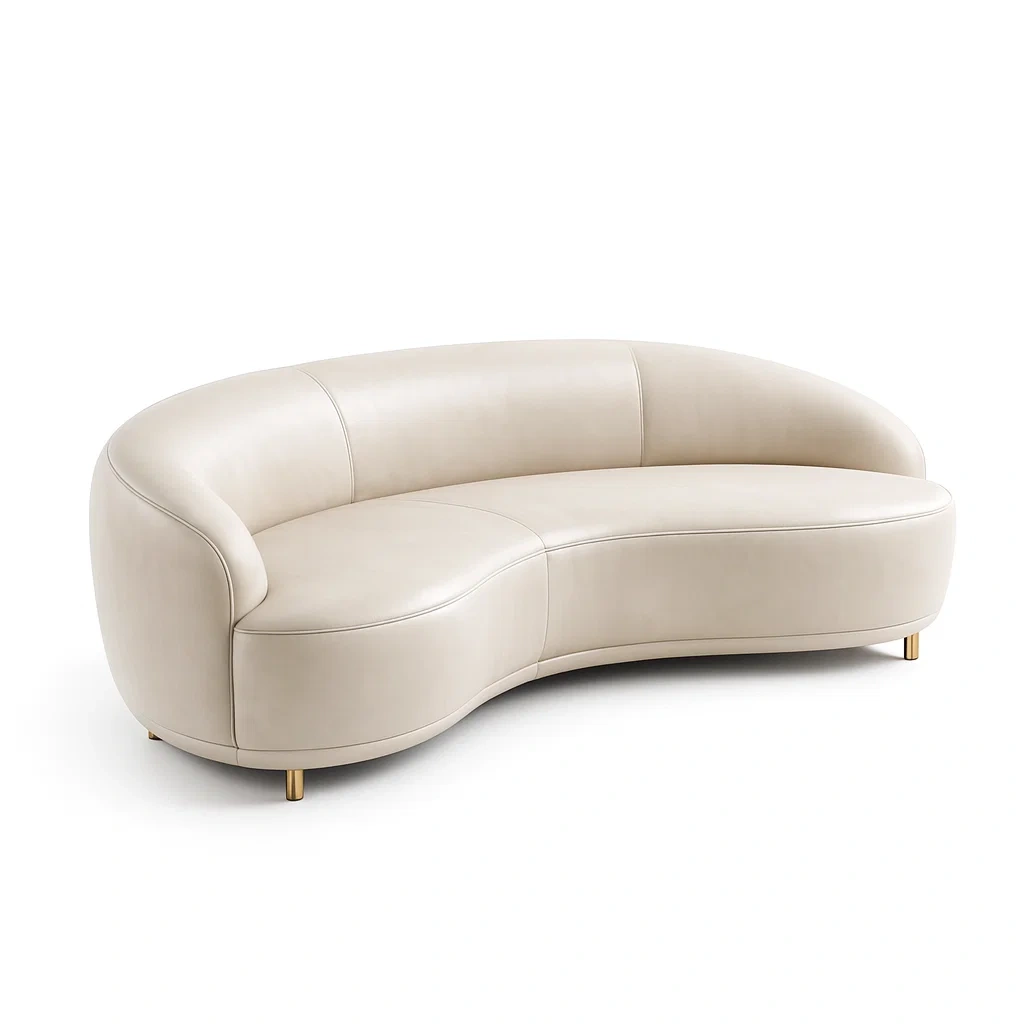 Sofa Curved PU Leather Cream with Gold Legs-Mobieta